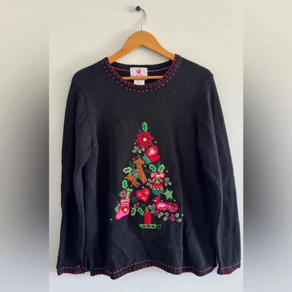 Ugly Womens Christmas Sweater Quacker Factory Embroidered Holiday Festive Saze M